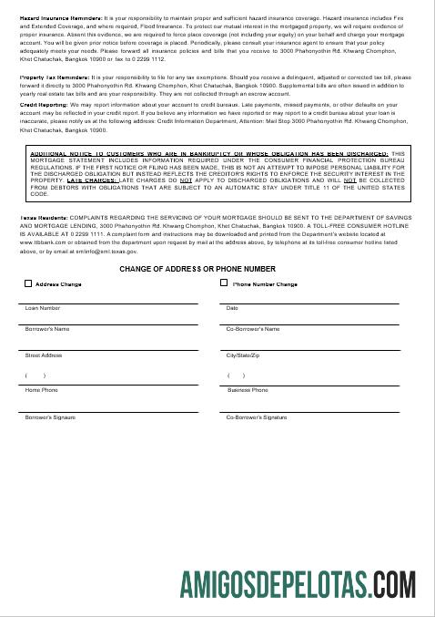 Extrato de hipoteca do banco TMBThanachart da Tailândia em formatos Word e PDF 3 exemplo